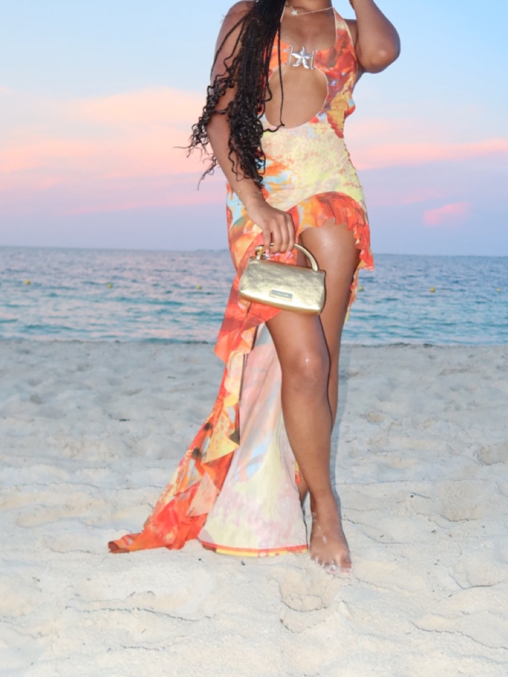 Asymmetrical Orange Floral Beach Maxi Dress